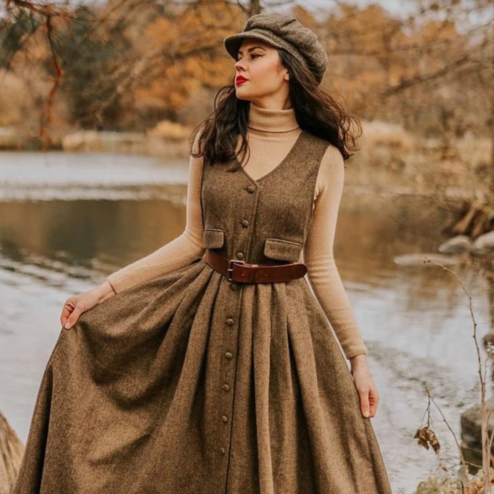 Wool dark academia Linen Naive Dress
